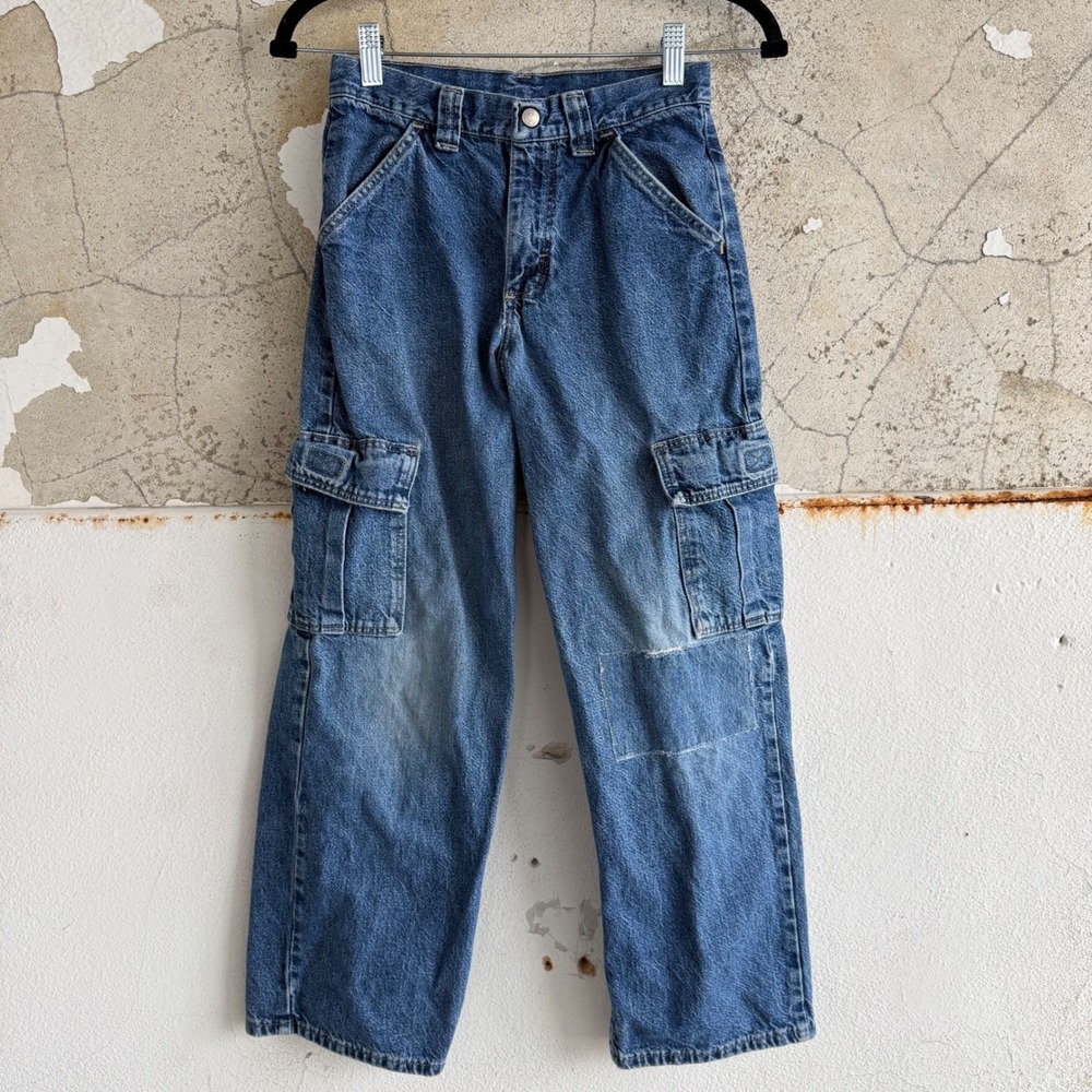Vtg 90s Wrangler Cargo Jeans Medium Wash Baggy Wide Leg Denim Skater 25 Waist